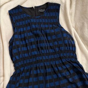 Club Monaco Striped Gathered Waist Dress in Blue and Black